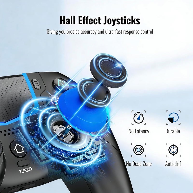 CNH Wireless Controller for PS5, Compatible With PS5/Pro/Slim/PC, Bluetooth Gaming Controller with Hall Joysticks/LED Channel Light/Turbo/6-Axis Gyro/Dual Vibration/Touchpad/3.5mm TRRS Audio Jack/Speaker Function(Black) - Image 4